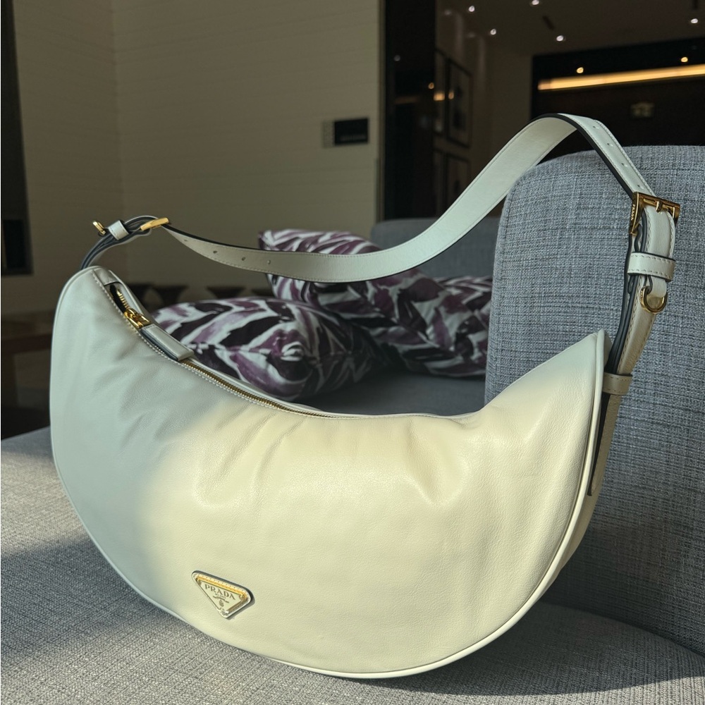 Prada Demi-lune Larger White Leather Shoulder Bag